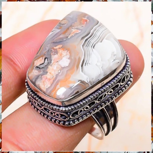 Captivating Crazy Laguna Lace Agate Gemstone Handmade Ring - Picture 14 of 14